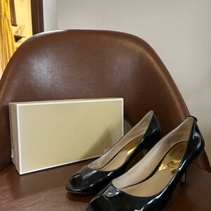 Michael Kors Shiny Black Peep-Toe Heels